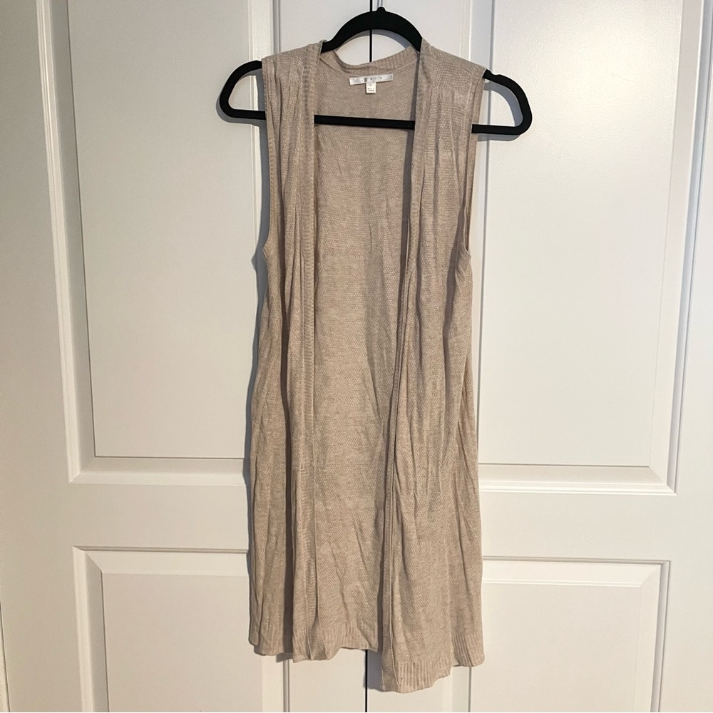 Cyrus Sleeveless Long Tan Cardigan Duster size Large
